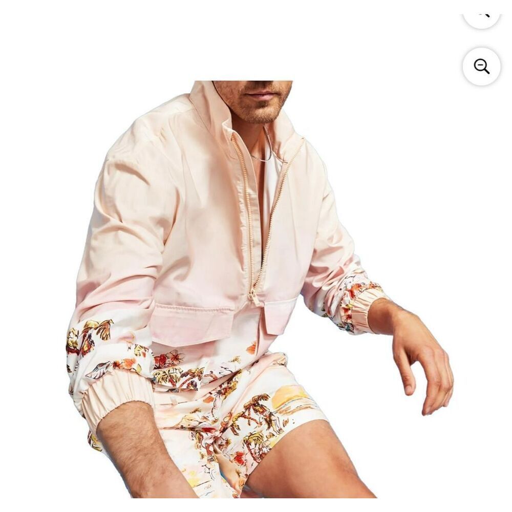 Royalty by Maluma Men Jacket Size L Hawaiian Printed Tropical Half Zip Relaxed
